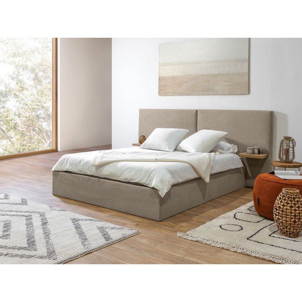 Béžová čalúnená dvojlôžková posteľ s úložným priestorom s roštom 160x200 cm Blandine – Bobochic Paris-image-2