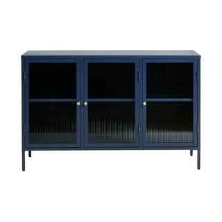 Modrá kovová vitrína Unique Furniture Bronco, výška 85 cm