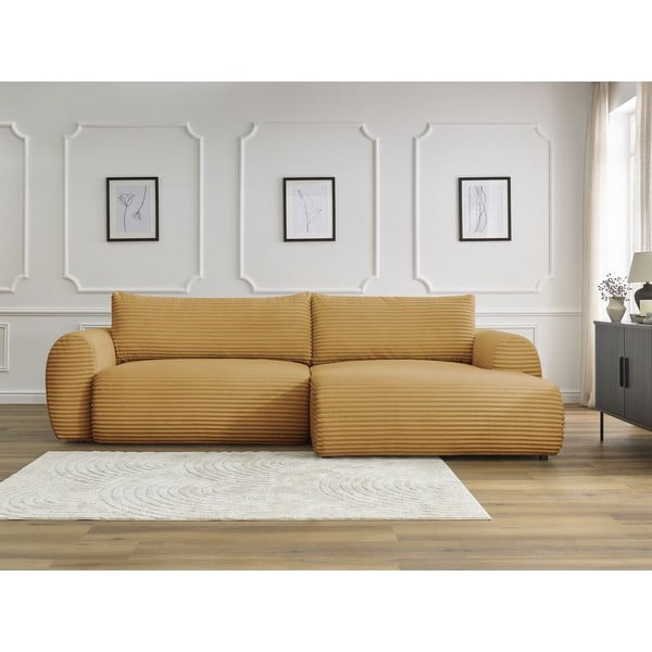Menčestrová rozkladacia rohová pohovka v horčicovej farbe (pravý roh) Lucien – Bobochic Paris-image-1