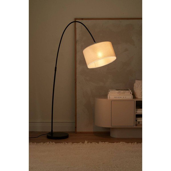 Biela/čierna látková stojacia lampa s ohýbateľnou konštrukciou (výška  145 cm) Arc – Ellos Home-image-1