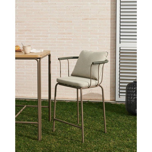 Svetlozelená záhradná barová stolička Salguer - Kave Home-image-1