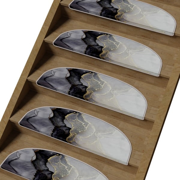 Čierno-biele nášľapy na schody v súprave 16 ks 20x65 cm Golden Marble – Vitaus-image-1