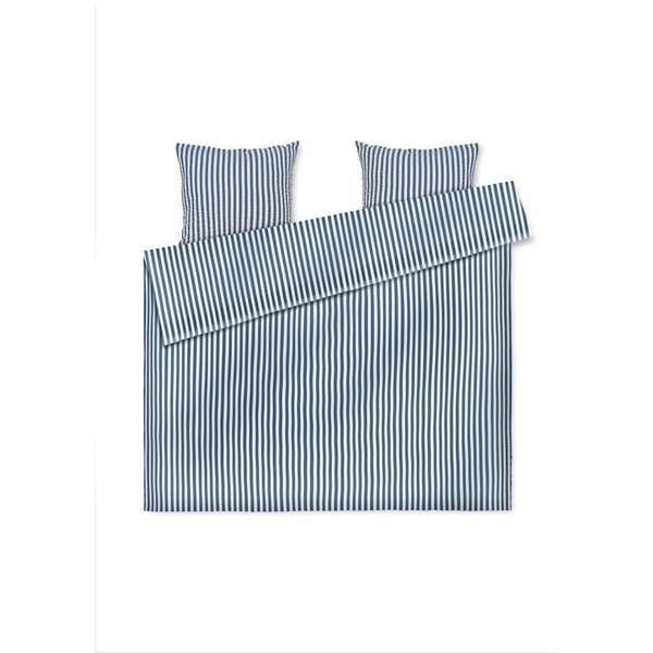 Bielo-tmavomodré predĺžené krepové obliečky na dvojlôžko 200x220 cm Bæk&Bølge – JUNA