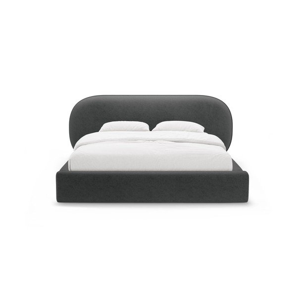 Tmavosivá čalúnená dvojlôžková posteľ s úložným priestorom s roštom 160x200 cm Ovalo – Micadoni -image-4