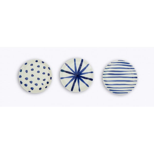 Súprava 3 dezertných keramických tanierov Madre Selva Blue Dots, 18 cm
