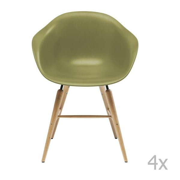 Sada 4 zelených jedálenských stoličiek s podnožou z bukového dreva Kare Design Forum