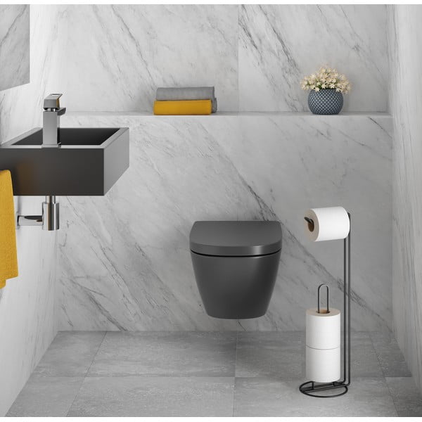 Čierny stojan na toaletný papier s držiakom Metaltex Origin-image-1