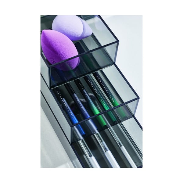 Matne čierne kúpeľňové organizéry na kozmetiku z recyklovaného plastu v súprave 3 ks Stack & Slide - iDesign-image-4