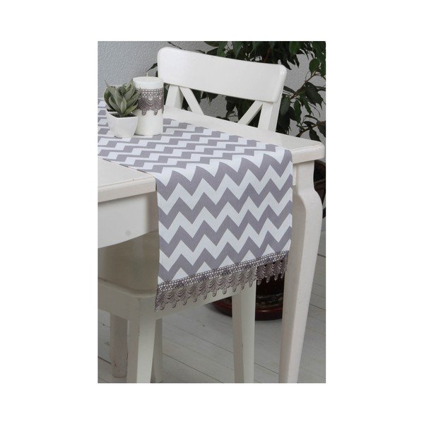 Sivo-biely behúň na stôl Arampoi, 150 x 40 cm