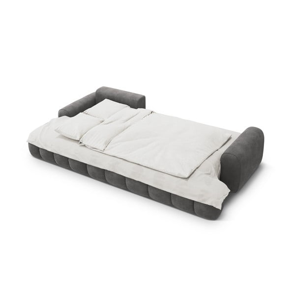 Sivá zamatová rozkladacia/s úložným priestorom rohová pohovka (ľavý roh/s leňoškou) Linz – Cosmopolitan Design-image-4