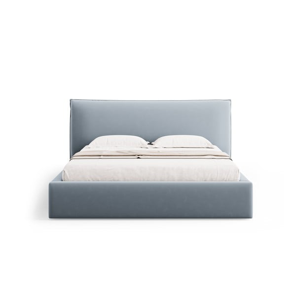 Svetlomodrá čalúnená dvojlôžková posteľ s úložným priestorom a roštom 180x200 cm Elio – Milo Casa-image-4