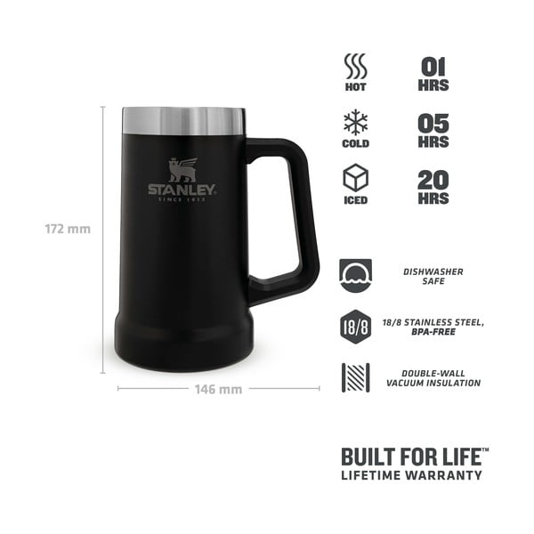Čierny termo hrnček z nehrdzavejúcej ocele 700 ml The Big Grip Beer Stein Black – Stanley-image-4