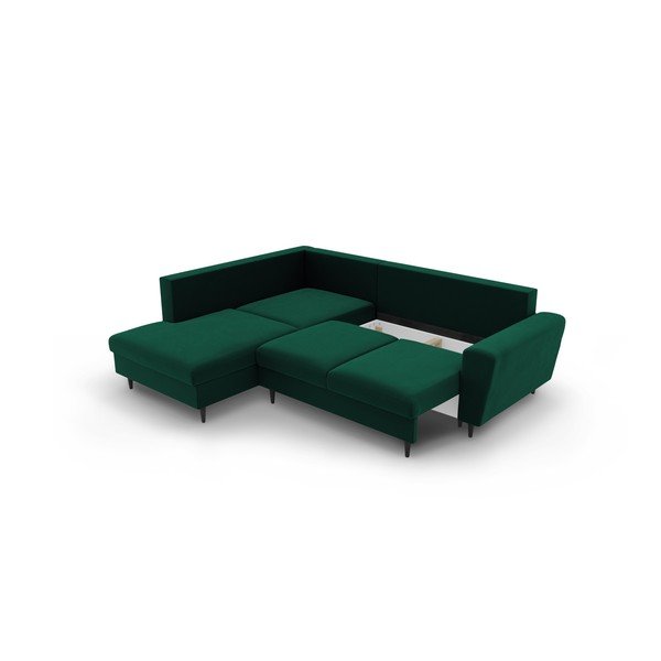 Zelená zamatová rozkladacia/s úložným priestorom rohová pohovka (ľavý roh/do L) Kyoto – Cosmopolitan Design-image-3