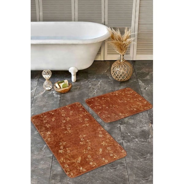 Hnedé zamatové kúpeľňové predložky v súprave 2 ks 60x100 cm – Mila Home-image-2