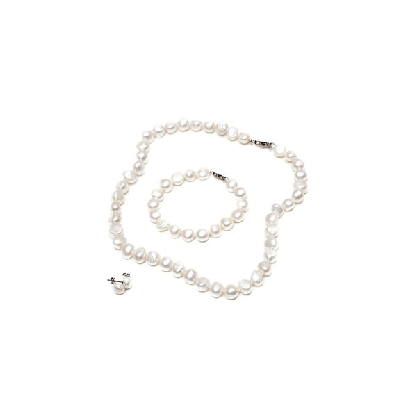 Sada náhrdelníka, náušníc a náramku z riečnych perál GemSeller Sericea, biele perly
