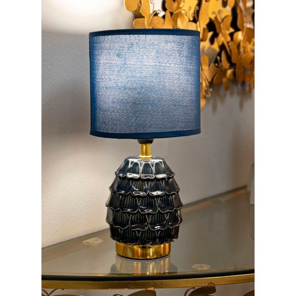 Modrá keramická stolová lampa s textilným tienidlom (výška  30,5 cm) Pigny – Mauro Ferretti-image-1