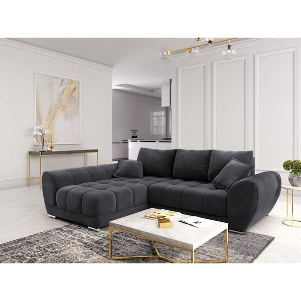 Tmavosivá rozkladacia rohová pohovka so zamatovým poťahom Windsor & Co Sofas Nuage, ľavý roh-image-1