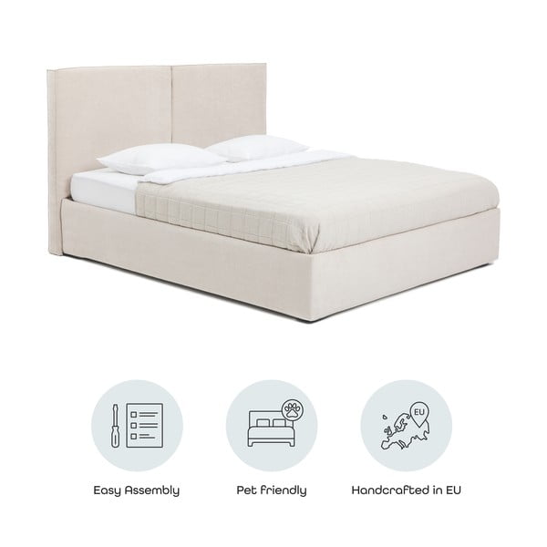 Béžová čalúnená dvojlôžková posteľ s úložným priestorom s roštom 180x200 cm Thessa Bold – Bonami Selection-image-4
