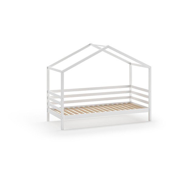 Biela domčeková detská posteľ z borovicového dreva s roštom 90x200 cm Dallas – Vipack