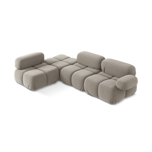 Béžová zamatová modulárna rohová pohovka (ľavý roh) Lokua – Makamii-image-1