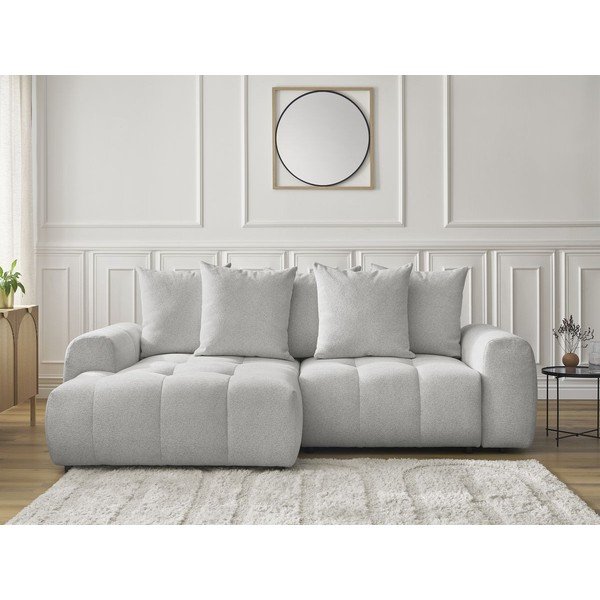 Svetlosivá ženilková rozkladacia/s úložným priestorom rohová pohovka (ľavý roh/s leňoškou) Roxelane – Bobochic Paris-image-1