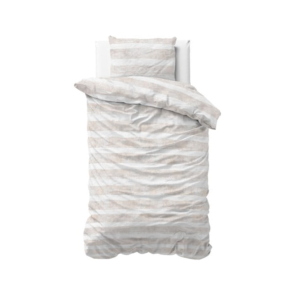 Bielo-béžové obliečky na jednolôžko Sleeptime Mari, 140 x 220 cm