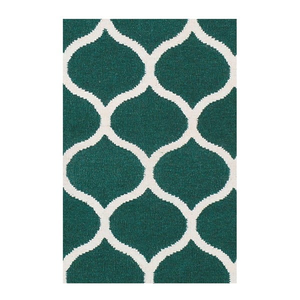 Ručne tkaný zelený vlnený koberec Alize, 90x60cm