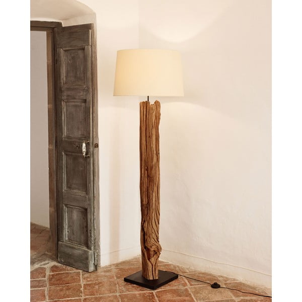 Bielo-hnedá stojacia lampa s textilným tienidlom (výška 175 cm) Powell – Kave Home-image-1