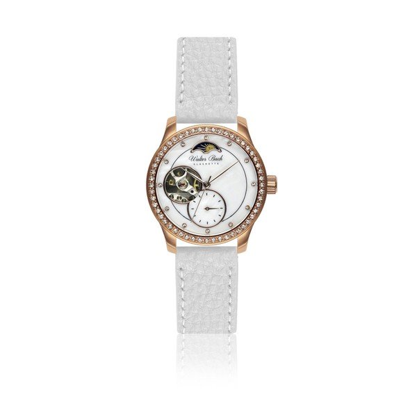 Dámske hodinky s bielym remienkom z pravej kože Walter Bach Union