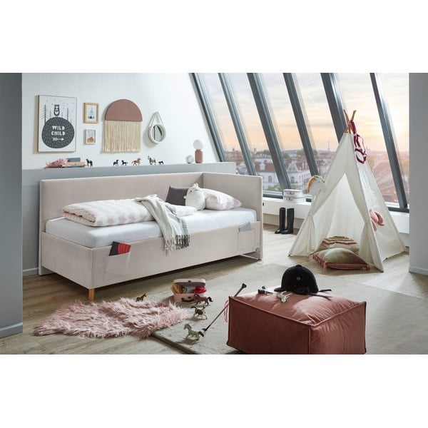 Béžová čalúnená rohová detská posteľ s úložným priestorom s roštom 120x200 cm Cool – Meise Möbel-image-1