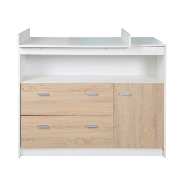 Biela/v prírodnej farbe nízka detská komoda v dekore duba s prebaľovacím pultom 117x98 cm Gabriella – Roba-image-2