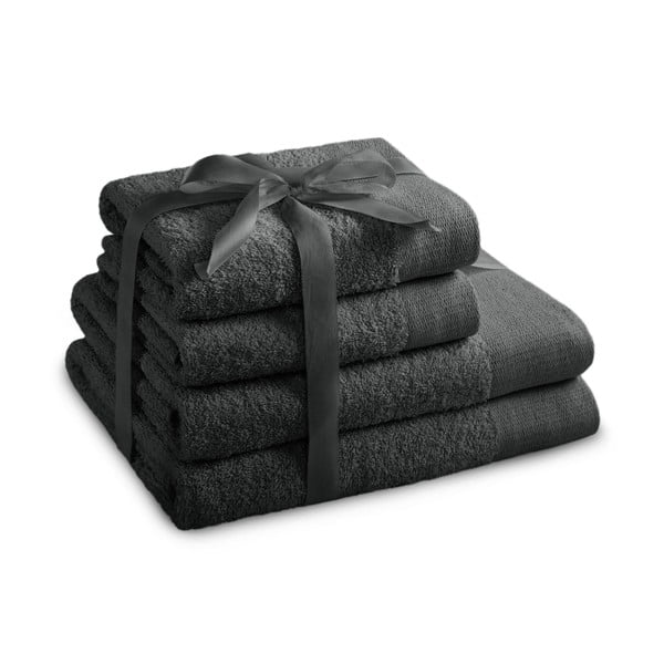 Tmavosivé froté bavlnené uteráky a osušky v súprave 4 ks Amari – Restilo