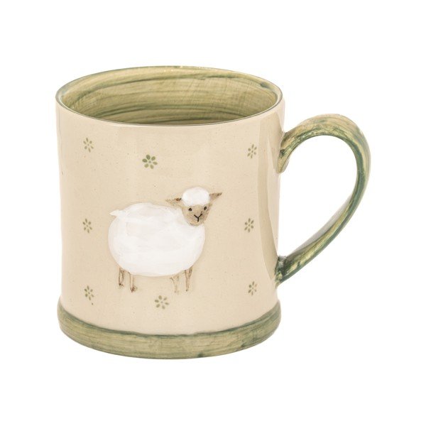 Zelený/béžový hrnček z kameniny 225 ml Sheep – Sass & Belle