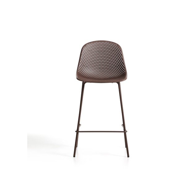 Hnedá kovová/plastová záhradná barová stolička Quinby – Kave Home-image-3