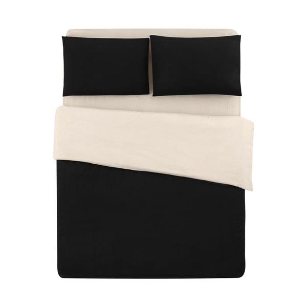 Čierno-krémové bavlnené obliečky na dvojlôžko/predĺžené s plachtou 200x220 cm - Mila Home
