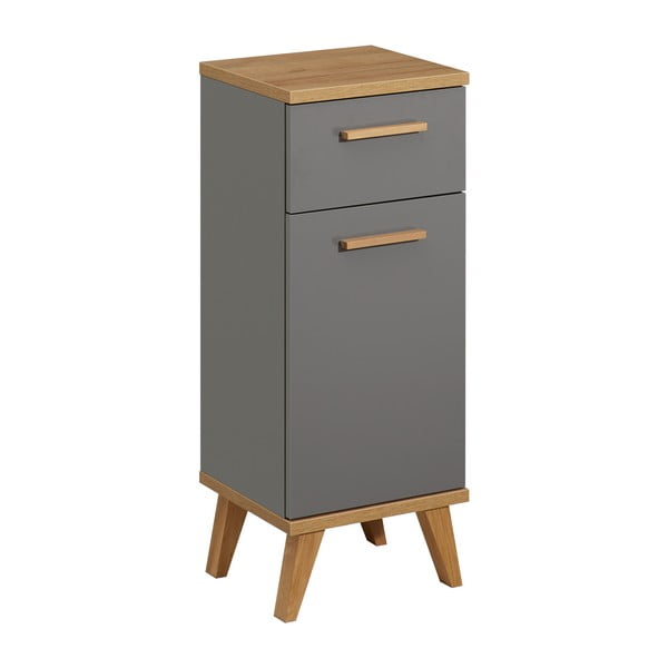 Sivá nízka kúpeľňová skrinka v dekore duba 35,5x89,5 cm Quickset 924 – Pelipal