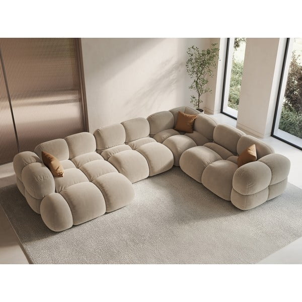 Béžová zamatová rohová pohovka (pravý roh/do tvaru "U") Loretto – Cosmopolitan Design-image-1