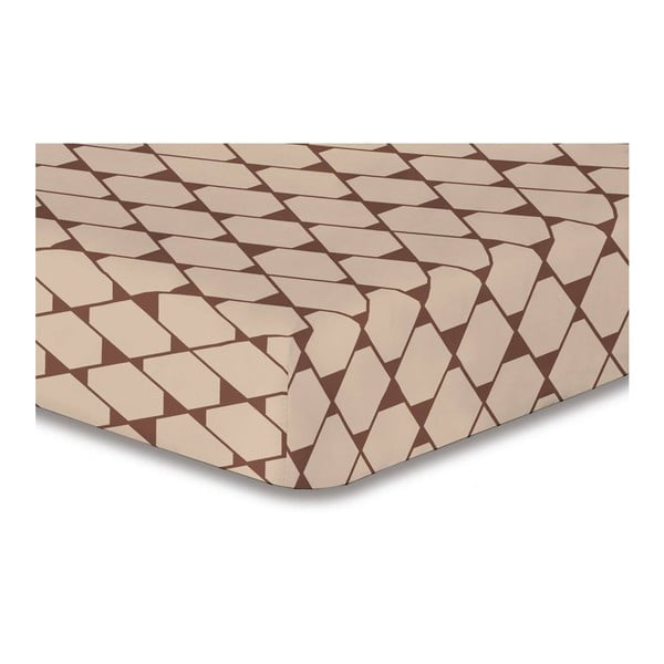 Béžová elastická plachta so vzorom DecoKing Rhombuses, 100 × 200 cm
