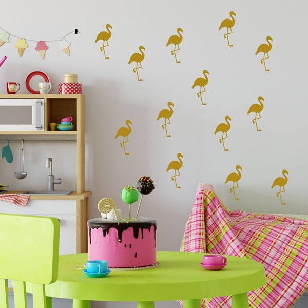 Sada žltých samolepiek na stenu North Carolina Scandinavian Home Decors Flamingo