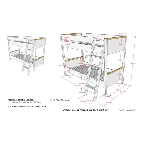 Biela detská palanda Vipack London, 90 x 200 cm-image-2
