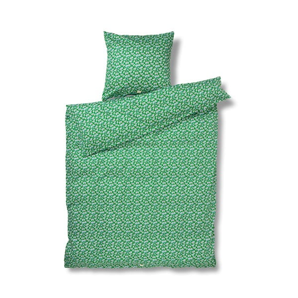 Zelené obliečky na jednolôžko z bavlneného saténu 140x200 cm Pleasantly - JUNA