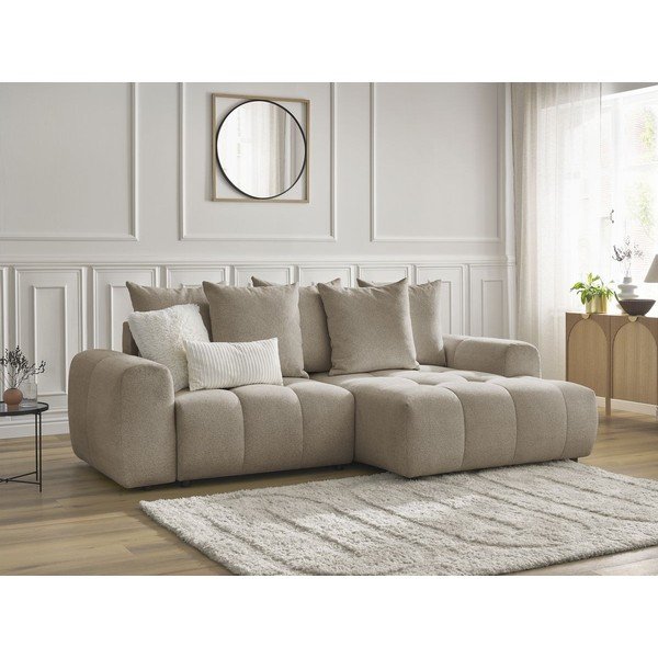 Béžová ženilková rozkladacia/s úložným priestorom rohová pohovka (pravý roh/s leňoškou) Roxelane – Bobochic Paris-image-3