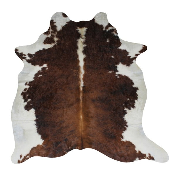 Hnedo-biely koberec z hovädzej kože, 210 x 185 cm
