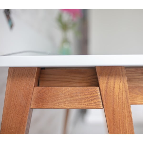 Biely písací stôl s podnožím z jaseňového dreva Ragaba Luka Oak, dĺžka 65 cm-image-2