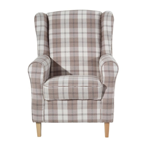 Béžové kárované kreslo ušiak Max Winzer Lorris Vintage-image-3