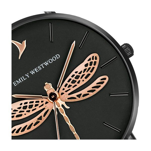 Dámske hodinky s remienkom z pravej kože v čiernej farbe Emily Westwood Fly-image-3