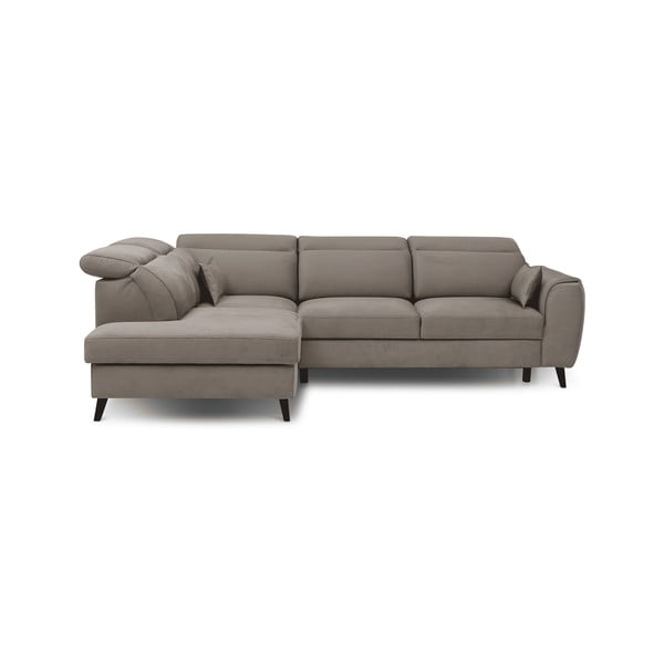 Béžová zamatová rozkladacia/s úložným priestorom rohová pohovka (ľavý roh/do L) Noble – ELTAP