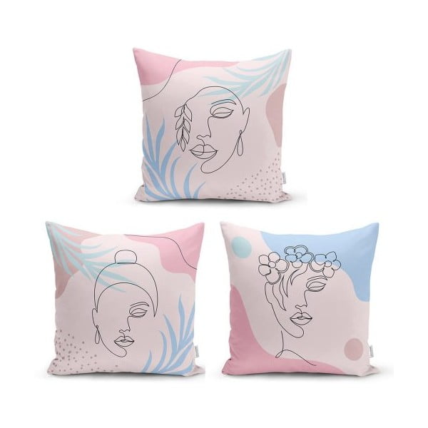Súprava 3 dekoratívnych obliečok na vankúše Minimalist Cushion Covers Minimalist Face, 45 x 45 cm
