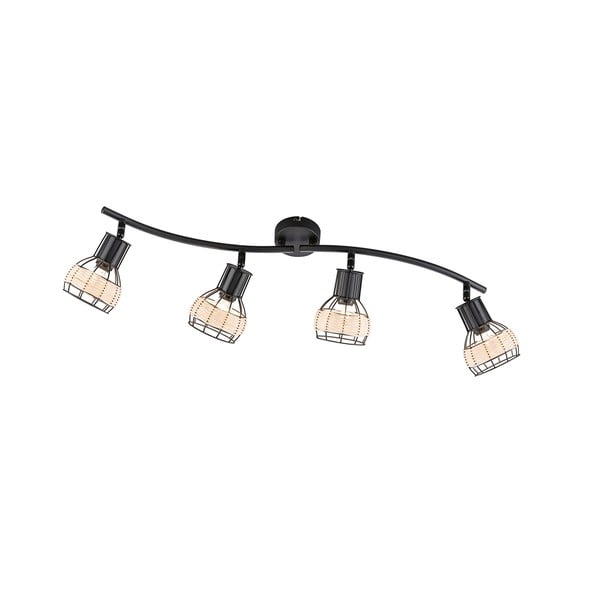 Čierne stropné svietidlo s kovovo-ratanovým tienidlom 10,5x70 cm Straw – Fischer & Honsel