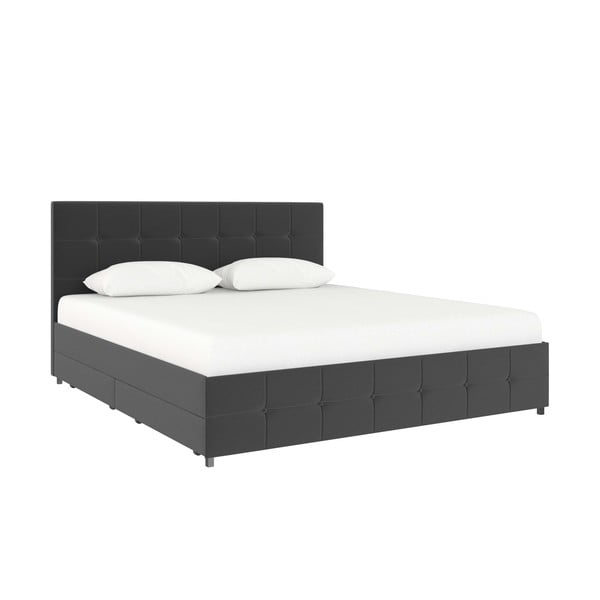 Tmavosivá čalúnená dvojlôžková posteľ s úložným priestorom 180x200 cm Rose – Støraa